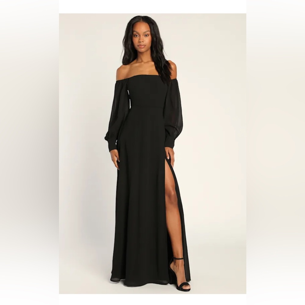 Feel the Romance Black Off-the-Shoulder Maxi Dress